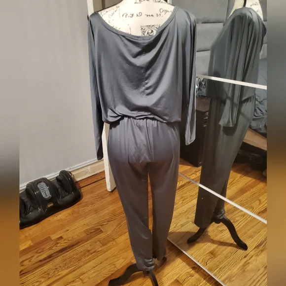 Women's Casual Long Sleeve Jumpsuit Crewneck Off Shoulder Elastic Waist Stretchy - Picture 6 of 7